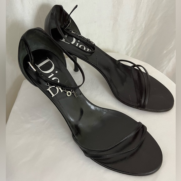 Christian Dior Black Leather Heel Sandal With Dior Charms 40 - Picture 1 of 6